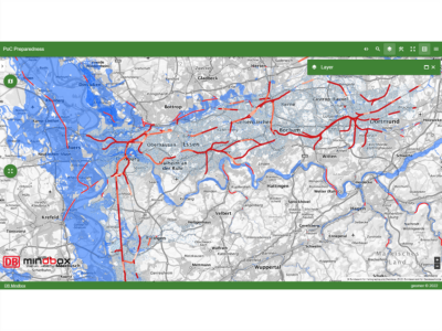 Flusshochwasser und Starkregen stellen eine potenzielle Gefahr für die Bahninfrastruktur dar.